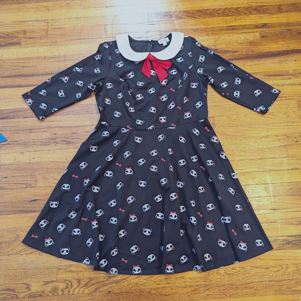 Unique Vintage Black ¾ Length Sleeve Panda Dress 3X/20
